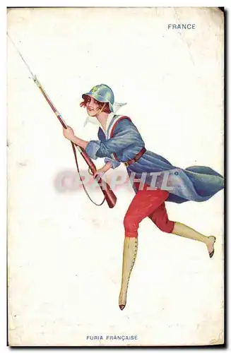 Ansichtskarte AK Fantaisie Illustrateur Sager Femme France Furia Francaise Militaria