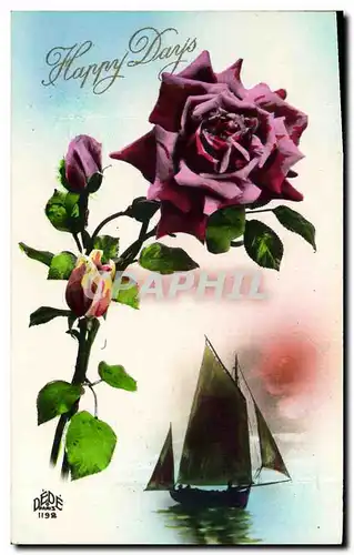 Cartes postales Fantaisie Fleurs Bateau a voile