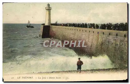 Cartes postales Phare Le Treport La jetee a maree haute
