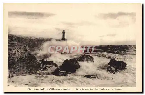 Cartes postales Phare Les Sables d&#39Olonne Coup de mer dans les rochers de la Chaume