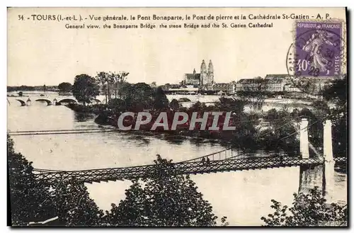 Cartes postales Pont Tours Vue generale Le pont Bonaparte le pont de pierre et la cathedrale St Gatien