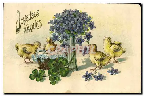 Cartes postales Fantaisie Fleurs Poussins Paques