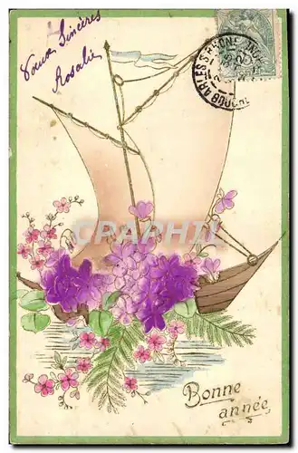 Cartes postales Fantaisie Fleurs Bateau Voilier