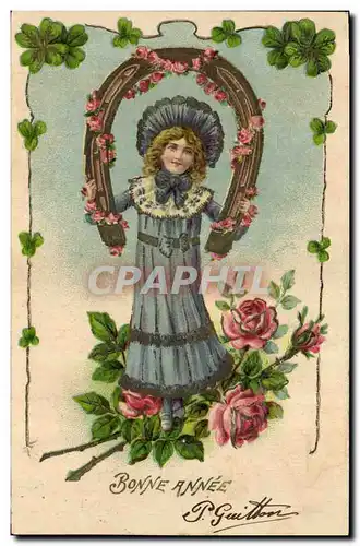 Cartes postales Fantaisie Fleurs Enfant Fer a cheval