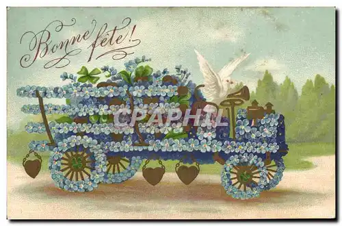 Ansichtskarte AK Fantaisie Fleurs Automobile Colombe