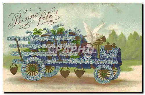Cartes postales Fantaisie Fleurs Automobile Colombe