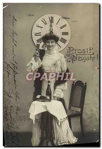 Cartes postales Fantaisie Femme Horloge Champagne
