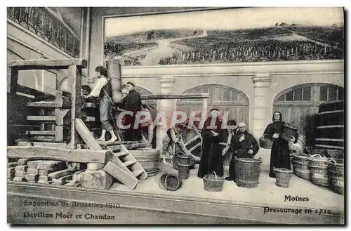 Cartes postales Folklore Vin Vendange Champagne Exposition de Bruxelles 1910 Pavillon Moet et Chandon Moines Pre