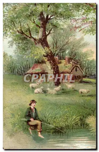 Cartes postales Publicite Chocolat d&#39Aiguebelle Peche Pecheur