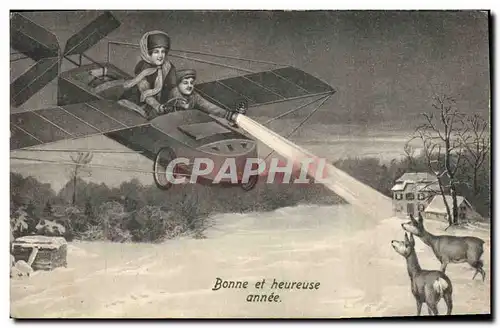 Cartes postales Fantaisie Illustrateur Femme Avion Biches