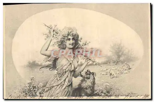 Cartes postales Fantaisie Illustrateur Femme Chien