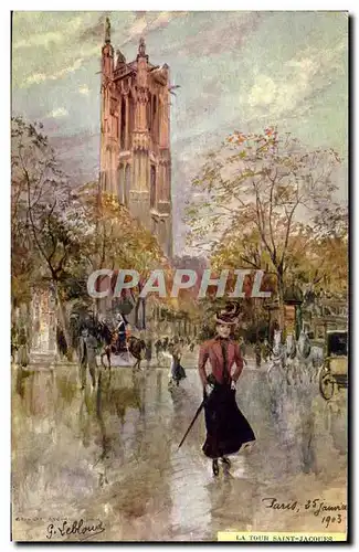 Ansichtskarte AK Fantaisie Illustrateur Stein Paris Tour Saint Jacques