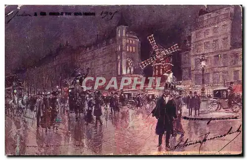 Ansichtskarte AK Fantaisie Illustrateur Stein Paris Le Moulin Rouge le soir