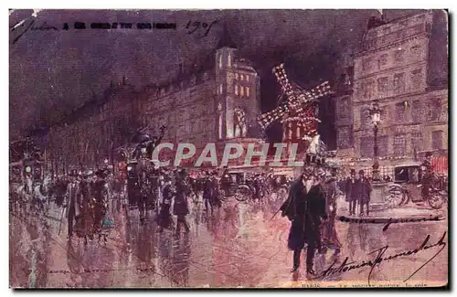 Cartes postales Fantaisie Illustrateur Stein Paris Le Moulin Rouge le soir