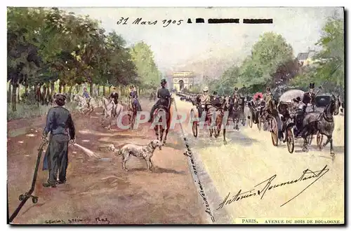 Ansichtskarte AK Fantaisie Illustrateur Stein Paris Avenue du Bois de Boulogne Chien