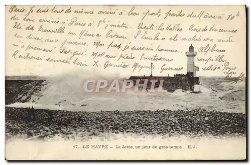 Cartes postales Phare Le Havre La jetee un jour de gros temps