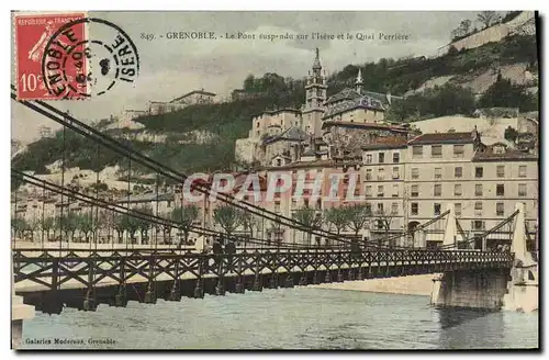 Ansichtskarte AK Pont suspendu sur l&#39Isere et le Quai Perriere Grenoble