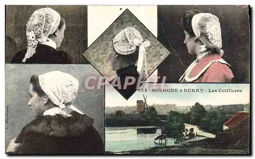 Cartes postales Folklore Sologne et Berry Les coiffures Moulin a vent Vaches