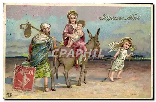 Cartes postales Fantaisie Fleurs Noel Ange Ane Mule