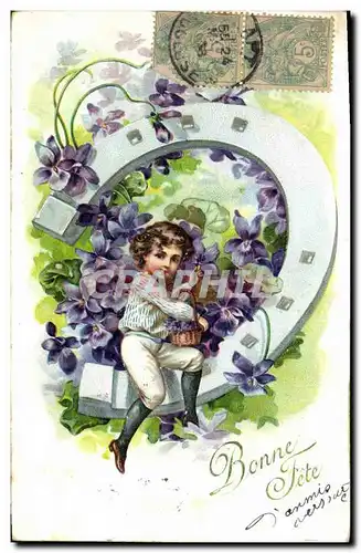 Cartes postales Fantaisie Fleurs Enfants Fer a cheval