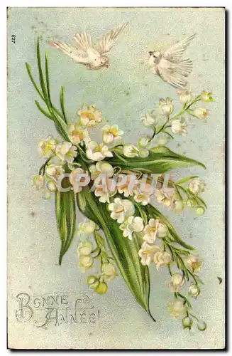 Cartes postales Fantaisie Fleurs Muguet Colombes