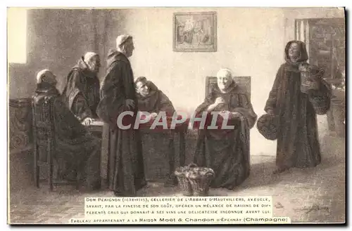 Cartes postales Folklore Vin Vendange Champagne Dom Perignon Cellerier de l&#39abbaye d&#39Hautvillers Aveugle