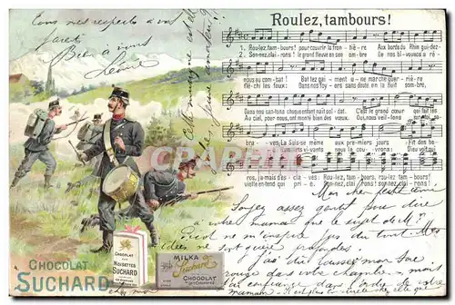 Ansichtskarte AK Publicite Roulez tambourds ! Chocolat Suchard Militaria