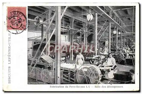 Cartes postales Publicite Fabrication du Petit Beurre Lu Salle des decoupeuses Biscuiteries Lefevre Utile