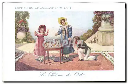 Cartes postales Publicite Chocolat Lombart Le chateau de cartes Enfants