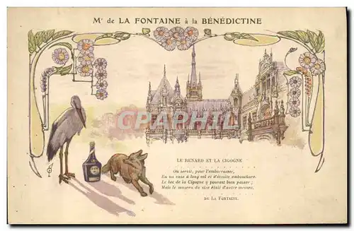 Cartes postales Publicite Mr de la Fontaine a la Benedictine La cigogne et le renard