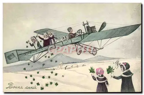 Ansichtskarte AK Fantaisie Illustrateur Enfants Avion Aviation Chien