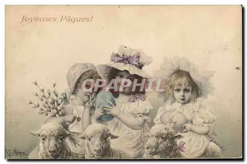 Ansichtskarte AK Fantaisie Illustrateur Enfants Paques Moutons