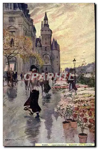 Cartes postales Fantaisie Illustrateur Stein Paris Conciergerie Marche aux fleurs