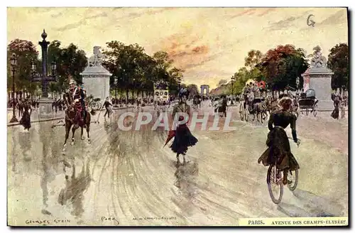 Ansichtskarte AK Fantaisie Illustrateur Stein Paris Avenue des Champs Elysees Velo Cycle