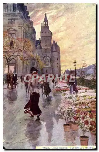 Cartes postales Fantaisie Illustrateur Stein Paris Conciergerie Marche aux fleurs