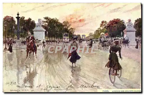 Ansichtskarte AK Fantaisie Illustrateur Stein Paris Avenue des Champs Elysees Velo Cycle