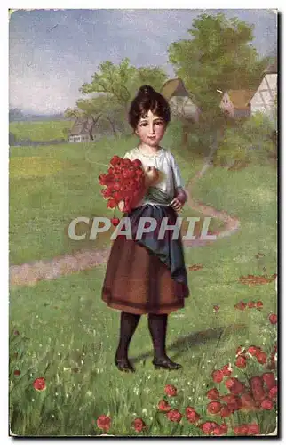 Ansichtskarte AK Fantaisie Fleurs Enfant