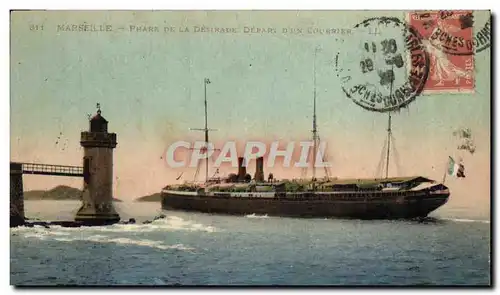 Cartes postales Phare de la Desirade Depart d&#39un courrier Marseille Bateau