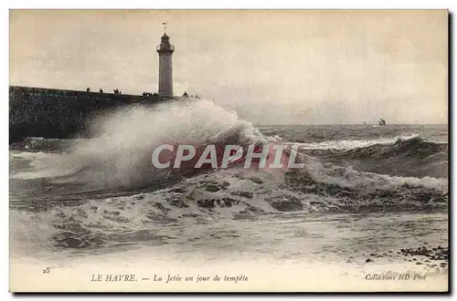 Ansichtskarte AK Phare Le Havre La jetee un jour de tempete