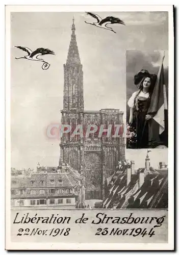 Cartes postales moderne Militaria Liberation de Strasbourg 22 nov 1918 23 nov 1944 Cigogne Femme Drapeau