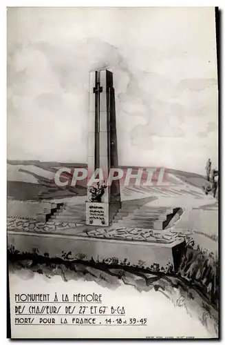 Cartes postales moderne Militaria Monument a la memoire des chasseurs des 27 et 67eme CA morts pour la France