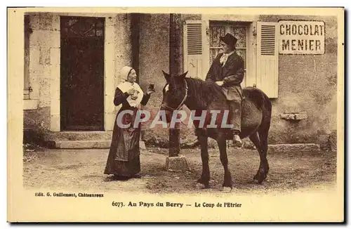 Ansichtskarte AK Folklore Au pays du Berry Le coup de l&#39etrier Cheval Chocolat Menier