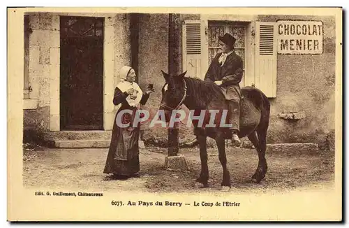 Cartes postales Folklore Au pays du Berry Le coup de l&#39etrier Cheval Chocolat Menier