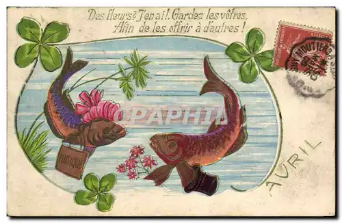 Ansichtskarte AK Fantaisie Fleurs Poissons 1er Avril Trefles