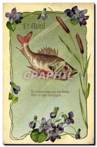 Cartes postales Fantaisie Fleurs Poisson 1er Avril