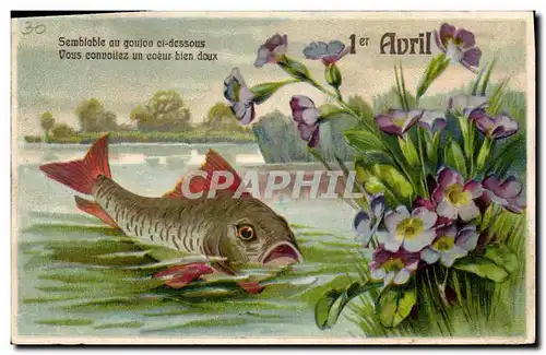 Ansichtskarte AK Fantaisie Fleurs Poisson 1er Avril