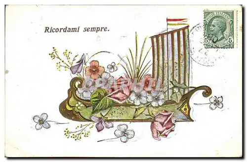 Cartes postales Fantaisie Fleurs Bateau Galere