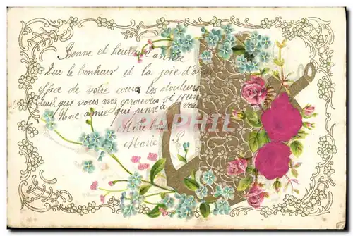 Cartes postales Fantaisie Fleurs Ancre de marine