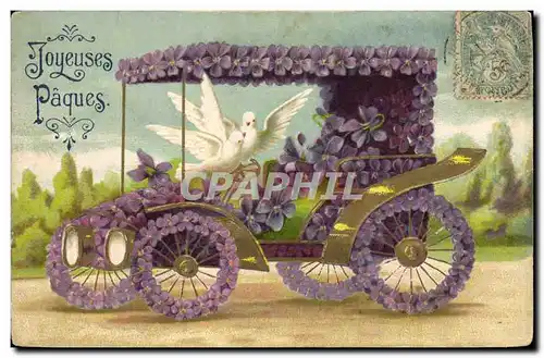 Ansichtskarte AK Fantaisie Fleurs Automobile Colombe