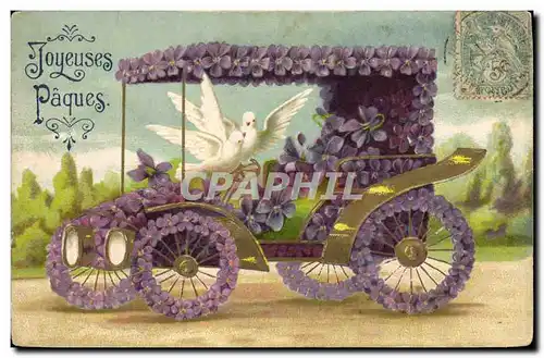 Cartes postales Fantaisie Fleurs Automobile Colombe
